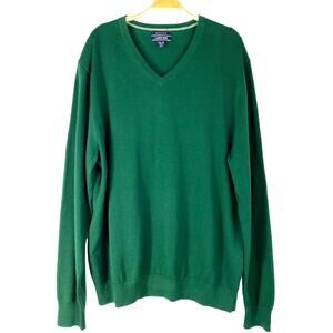 Lands End Grandpa Sweater Men Size XL Tall Hunter Green Supima Cotton Dad V-neck